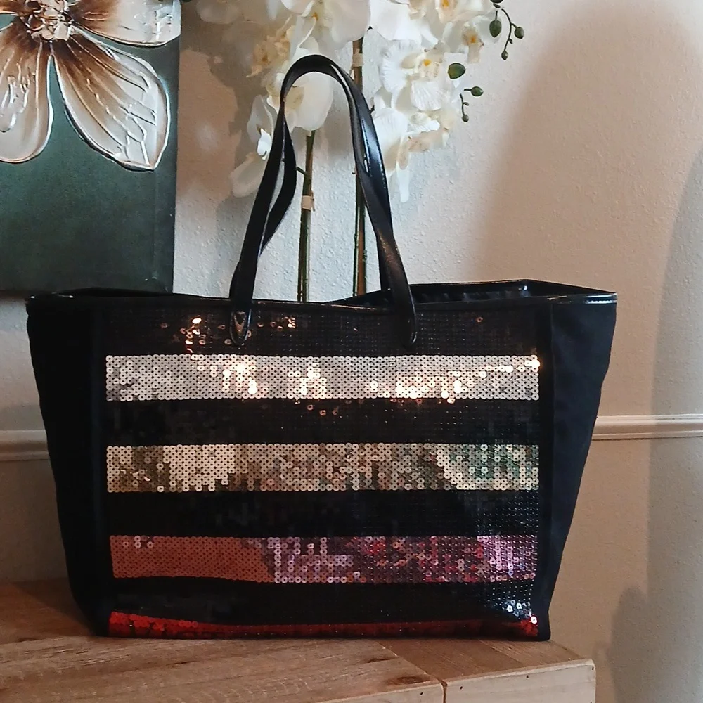 Victoria's Secret Limited Edition Black Embellished Glam Tote Bag